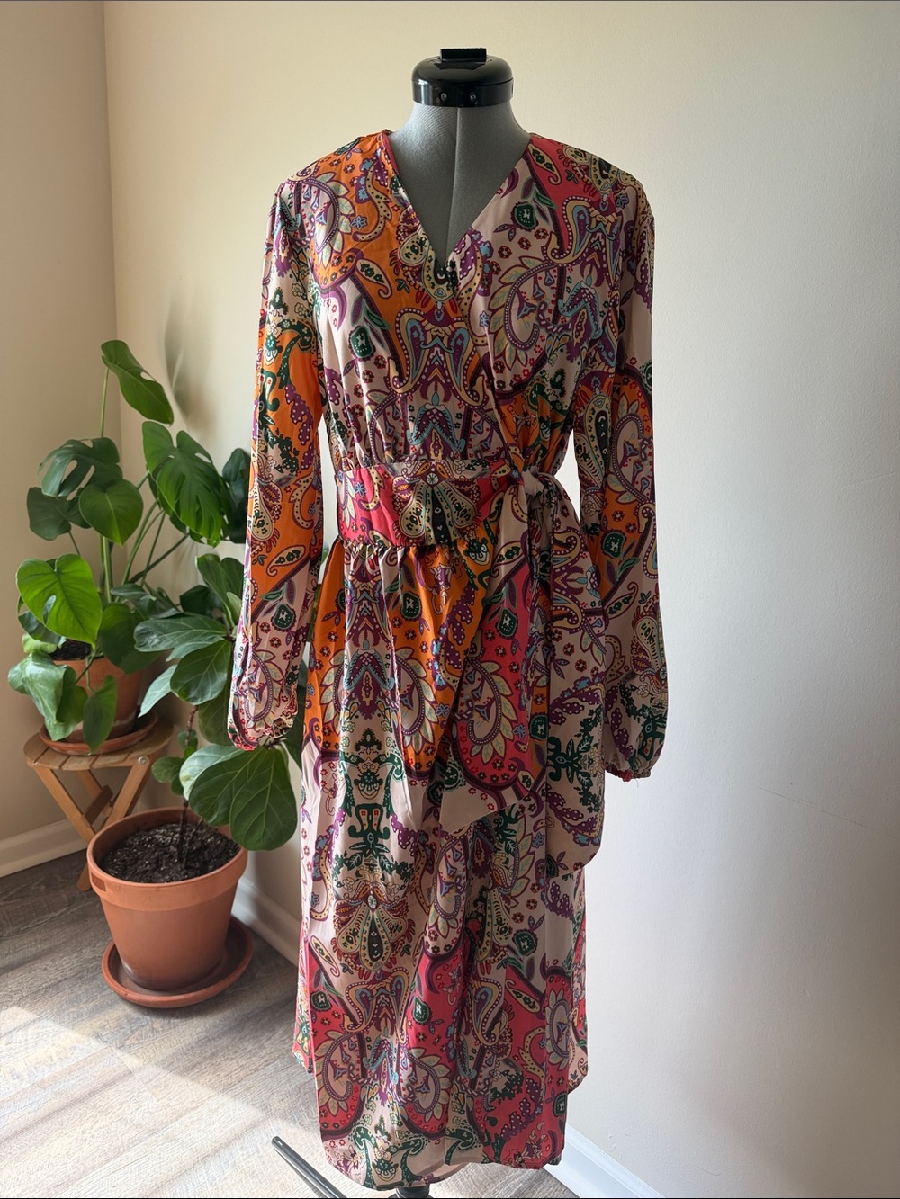 Boho Paisley Wrap Midi Dress in Multicolor